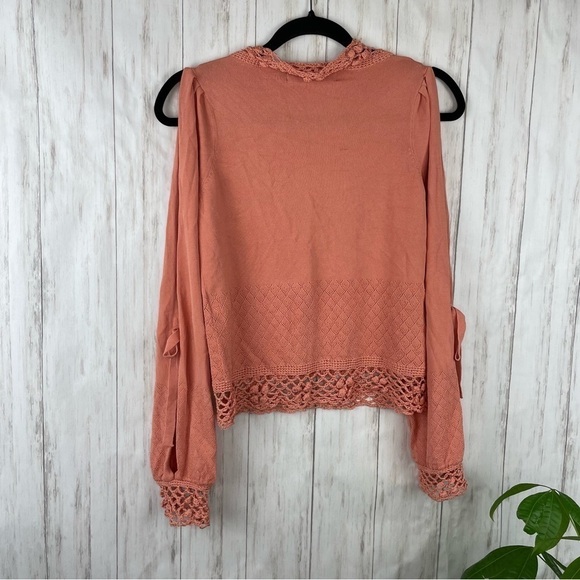 House of Harlow 1960 x Revolve peach knit crochet open sleeve sweater top XS - Picture 9 of 9